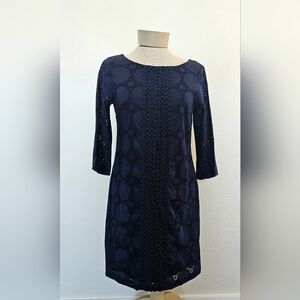 JESSICA HOWARD Navy Blue 100% Cotton Lace Dress